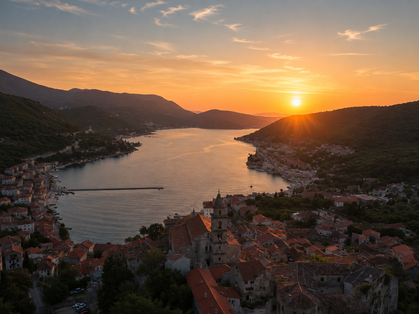 Sunset over the village of Blato and the Pošip vineyards
