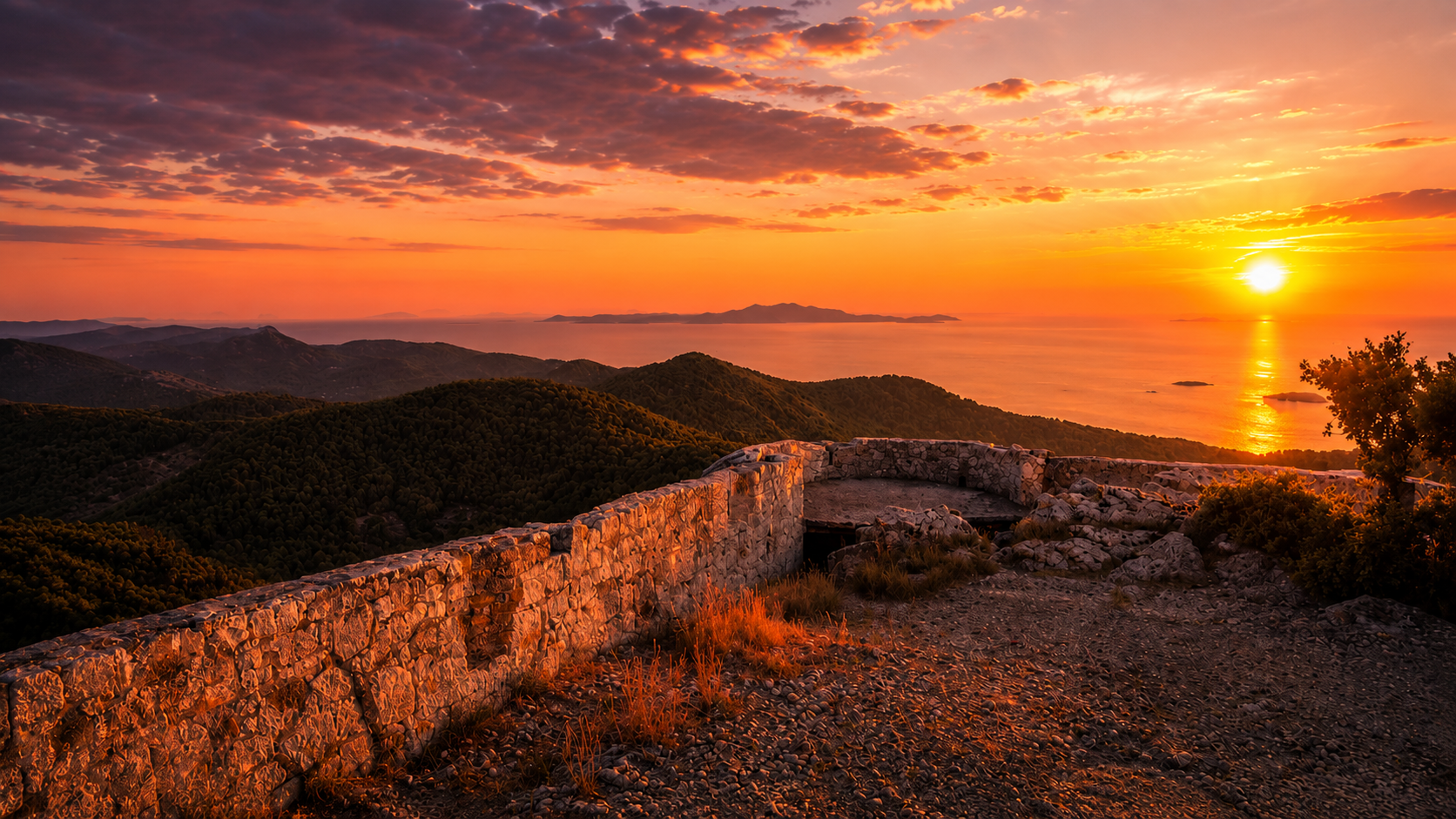 Sunset over the Adriatic from Hum hill above Vela Luka